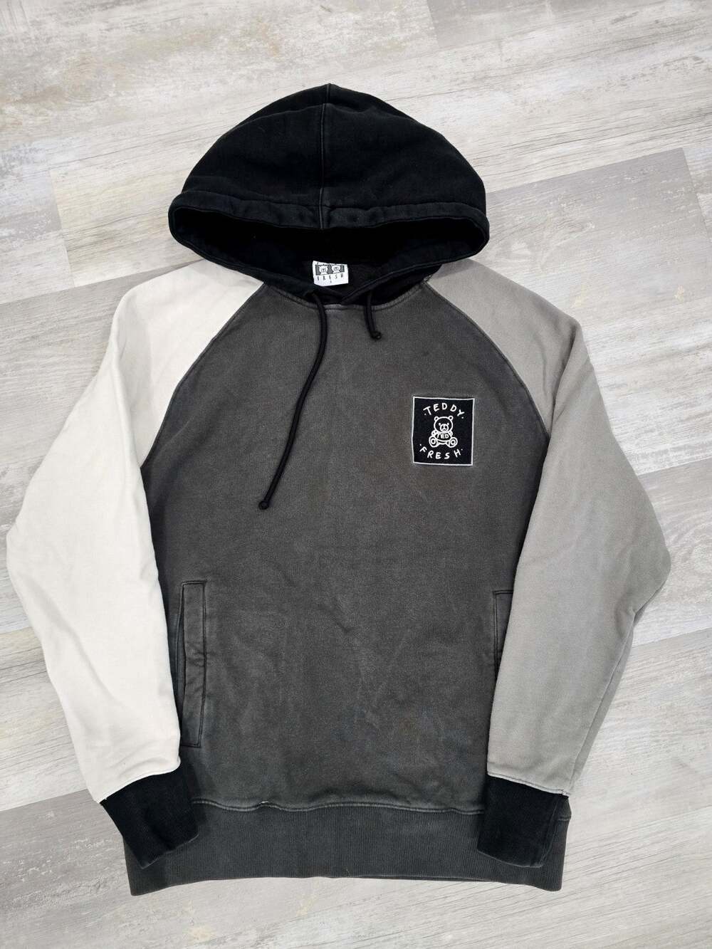 Teddy Fresh Colorblock Hoodie S Embroidered Bear Patch Raglan Streetwear
